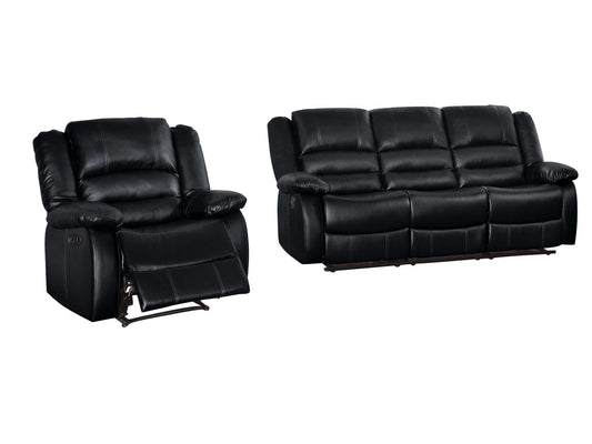 Homelegance Jarita 2PC Double Reclining Love Seat & Recliner Chair in Black Leather