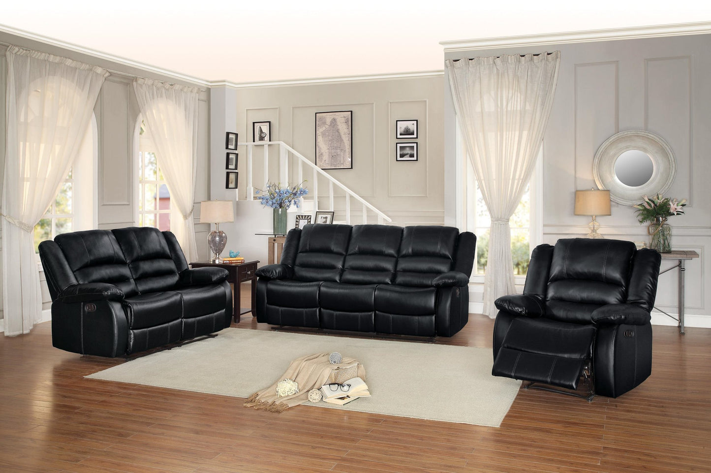 Homelegance Jarita Double Reclining Sofa in Black Leather