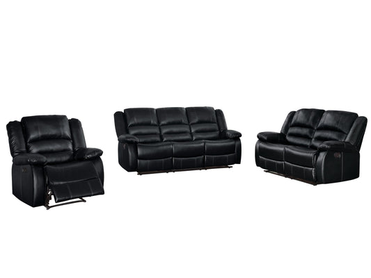 Homelegance Jarita 3PC Double Reclining Sofa, Love Seat & Recliner Chair in Black Leather