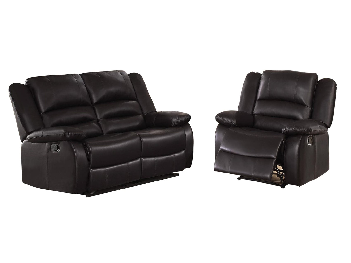 Homelegance Jarita 2PC Double Reclining Love Seat & Recliner Chair in Brown Leather