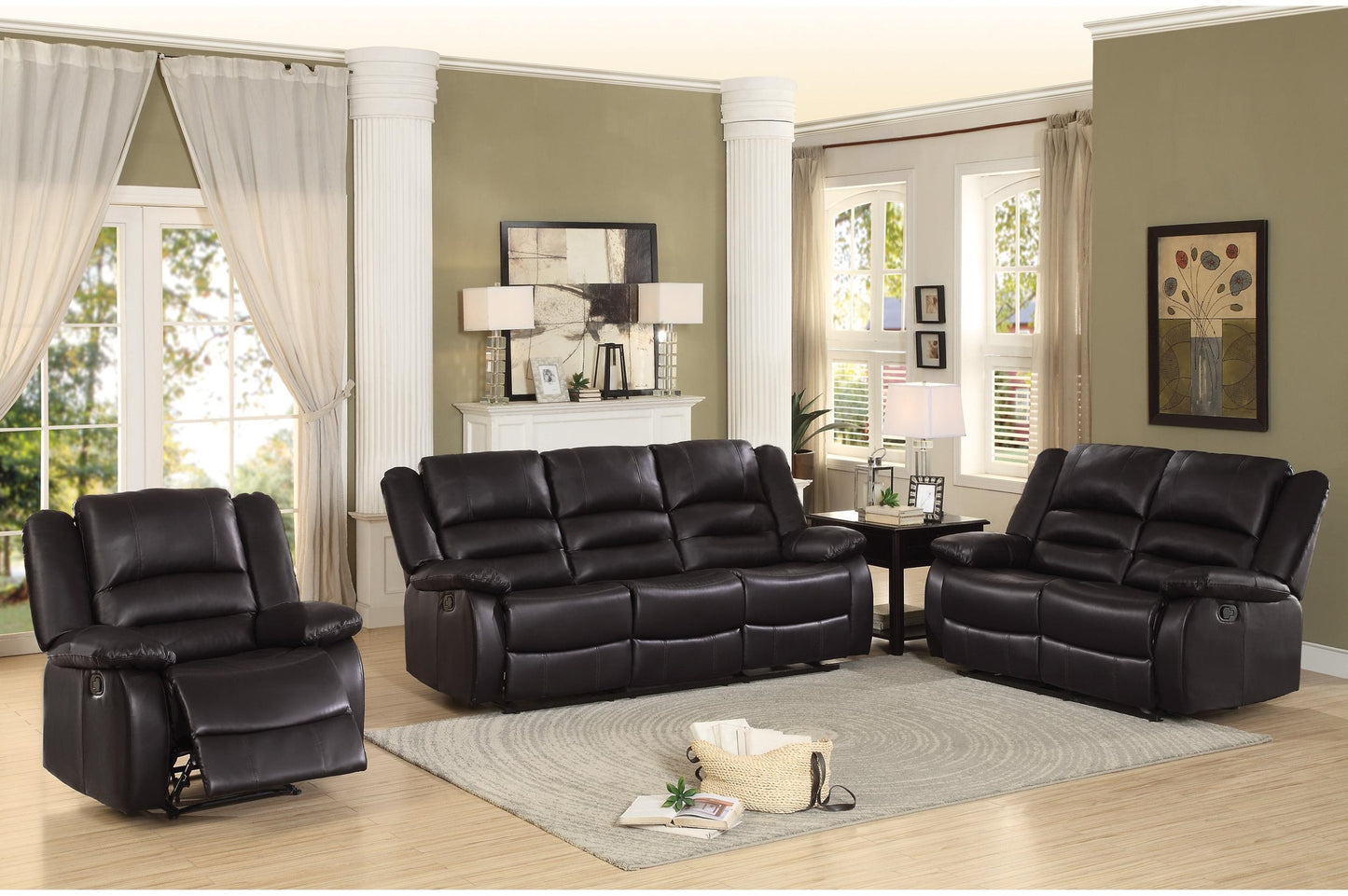 Homelegance Jarita 2PC Double Reclining Love Seat & Recliner Chair in Brown Leather