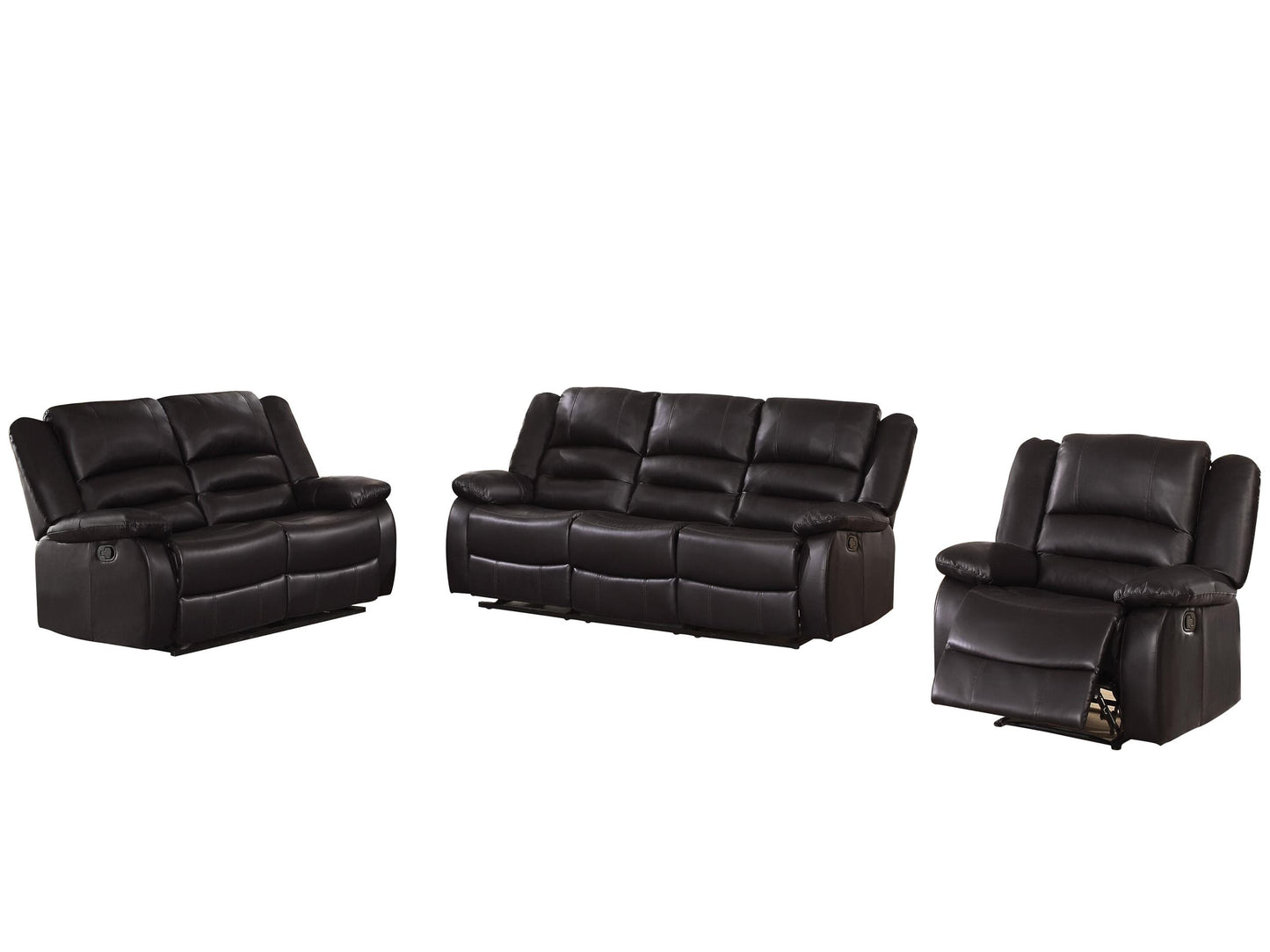 Homelegance Jarita 3PC Double Reclining Sofa, Love Seat & Recliner Chair in Brown Leather