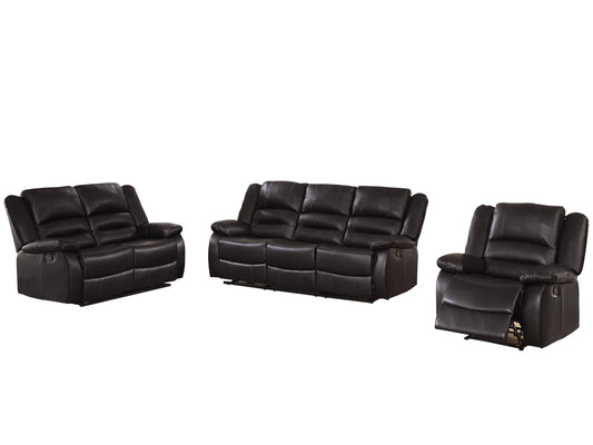 Homelegance Jarita 3PC Double Reclining Sofa, Love Seat & Recliner Chair in Brown Leather