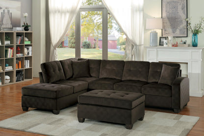 Homelegance Emilio 3PC Reversible Chaise Sectional & Ottoman in Chocolate Fabric
