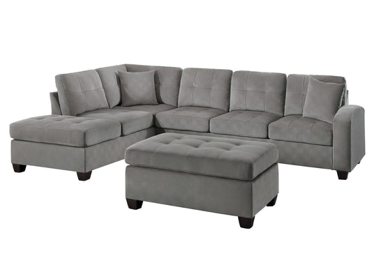 Homelegance Emilio 3PC Reversible Chaise Sectional & Ottoman in Taupe Fabric