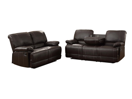 Homelegance Cassville 2PC Set Double Reclining Drop-Down Cup Holder Sofa & Love Seat in Dark Brown Leather
