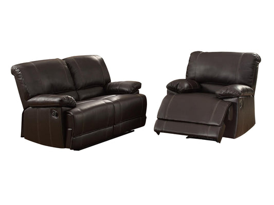 Homelegance Cassville 2PC Set Double Reclining Love Seat & Recliner Chair in Dark Brown Leather