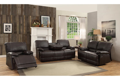 Homelegance Cassville 2PC Set Double Reclining Drop-Down Cup Holder Sofa & Recliner Chair in Dark Brown Leather