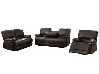 Homelegance Cassville 3PC Set Double Reclining Drop-Down Cup Holder Sofa, Love Seat & Chair in Dark Brown Leather