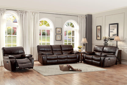 Homelegance All foam 3PC Double Reclining Sofa, Double Reclining Love Seat & Glider Reclining Chair in Leather - Dark Brown