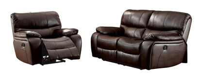 Homelegance All foam 2PC Double Reclining Love Seat & Glider Reclining Chair in Leather - Dark Brown