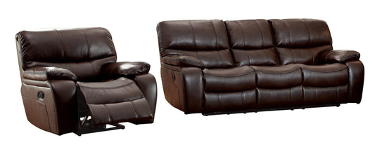 Homelegance All foam 2PC Double Reclining Sofa & Glider Reclining Chair in Leather - Dark Brown