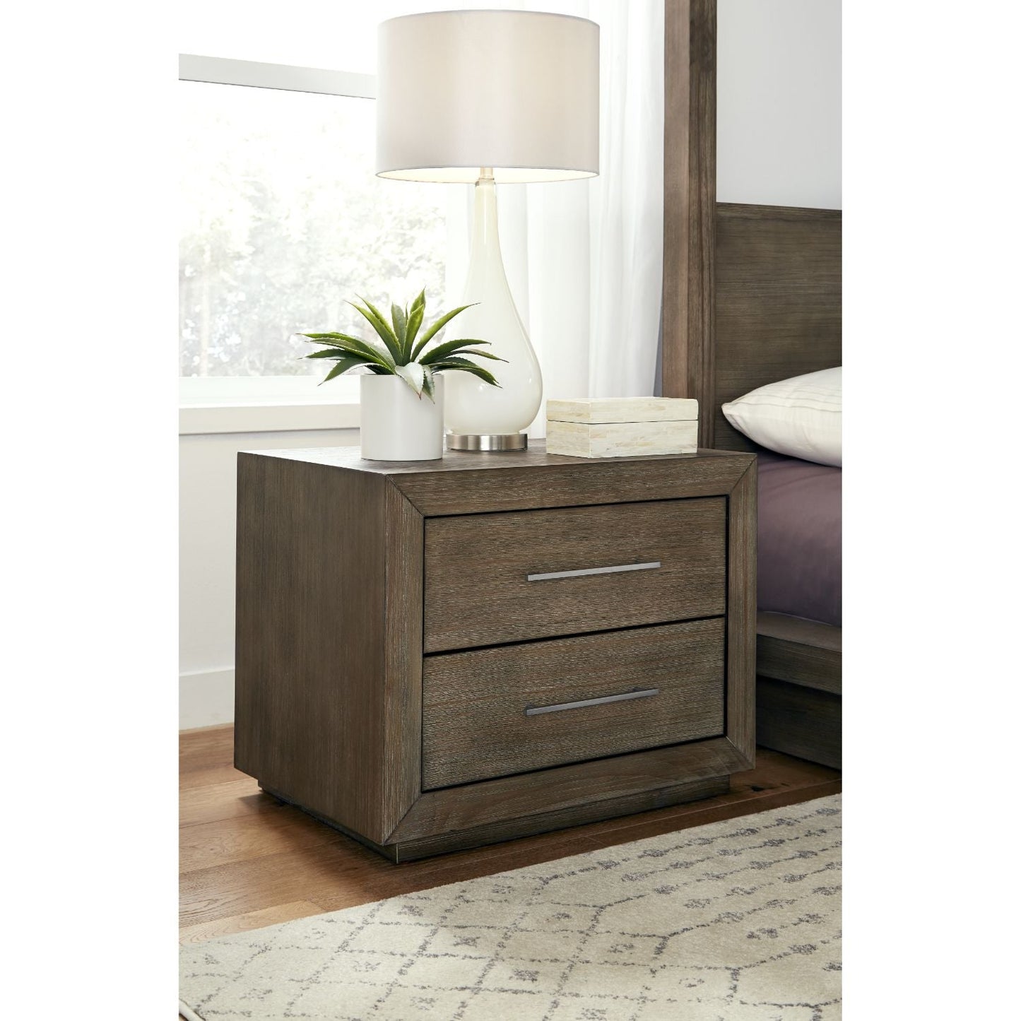 Modus Melbourne Two Drawer Nightstand with USB in Dark Pine