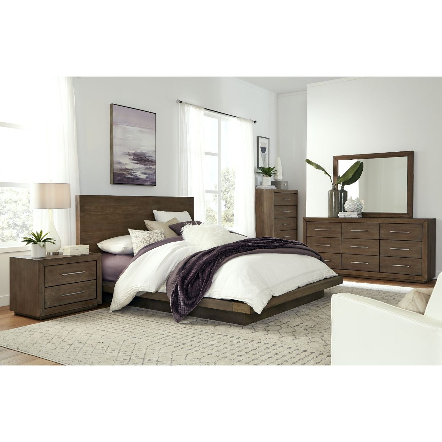 Modus Melbourne 5PC Cal King Panel Bedroom Set w 2 Nightstand in Dark Pine