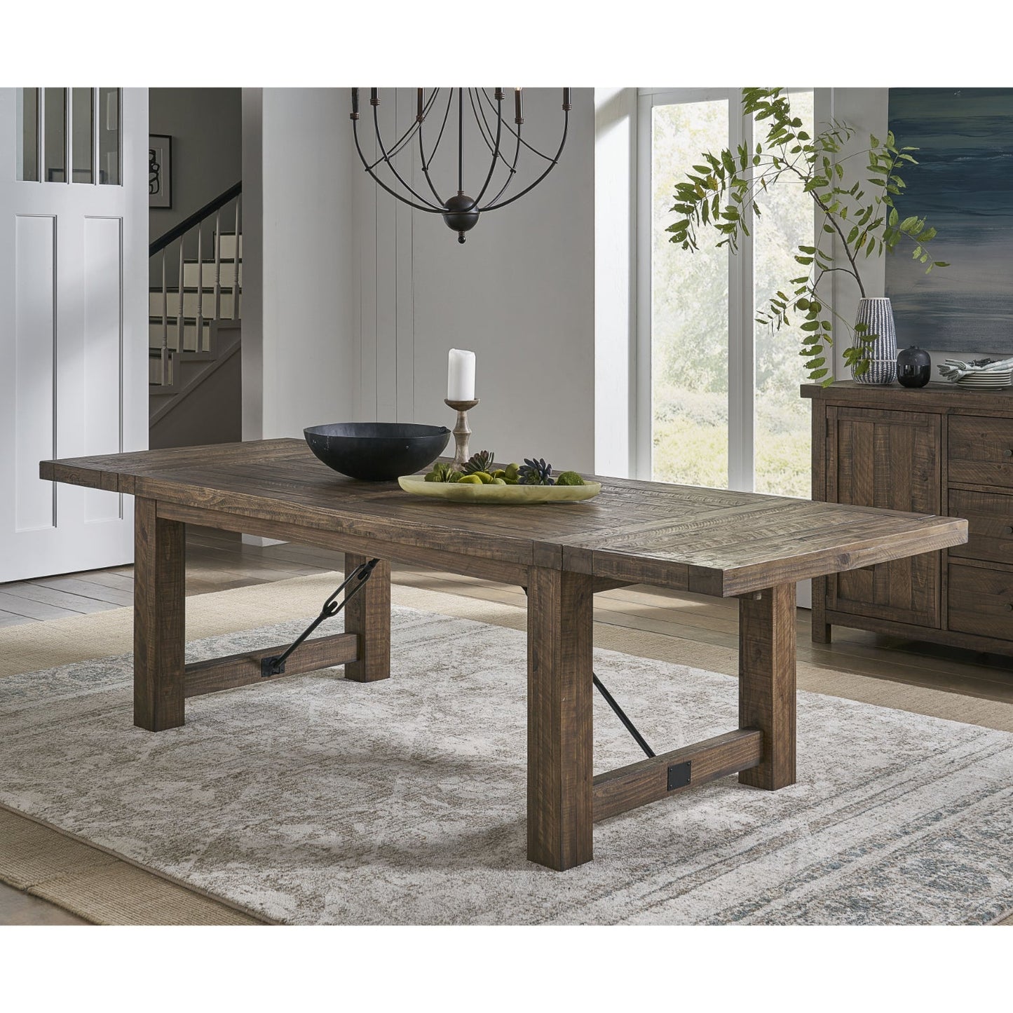 Modus Autumn 6 PC Extending Dining Table Set w Bench in Flint Oak