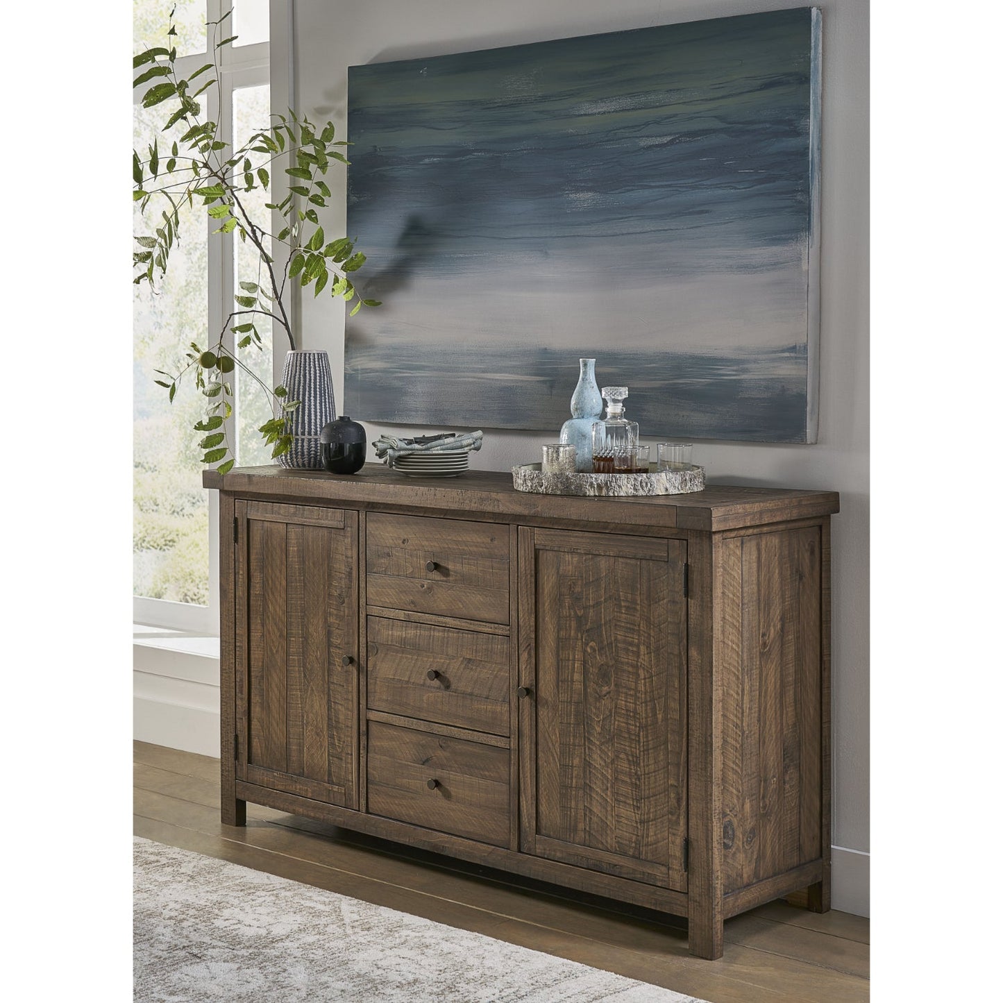 Modus Autumn Three Drawer Two Door Sideboard in Flint Oak