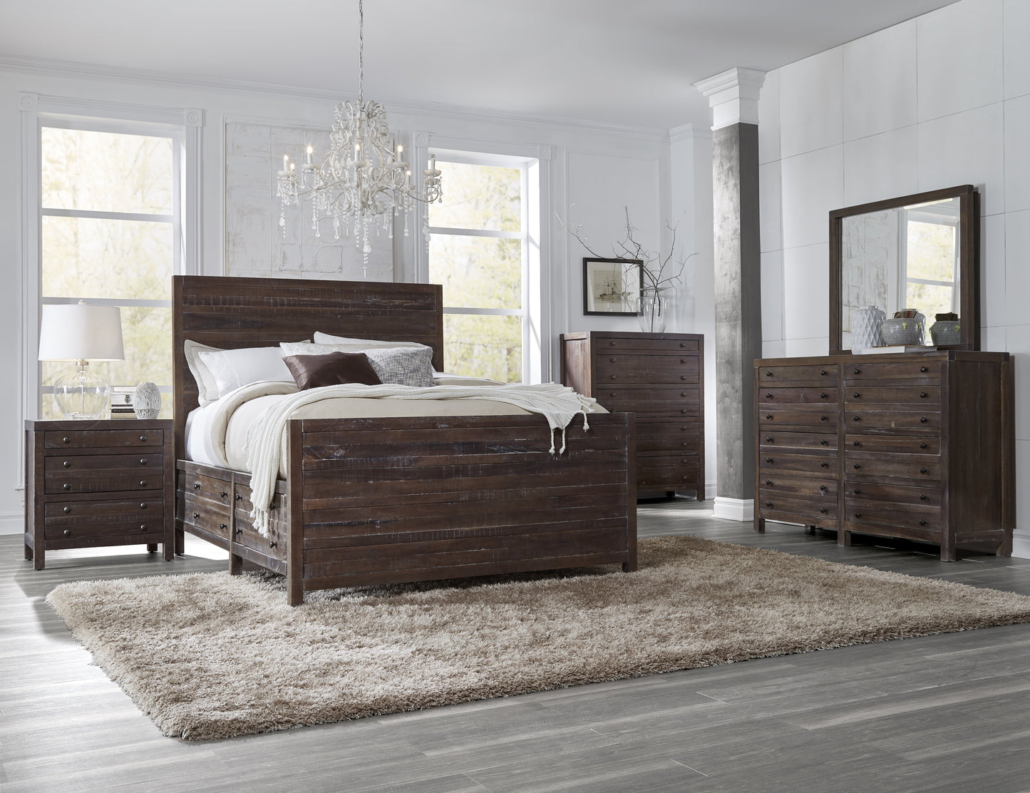 Modus Townsend 5PC Queen Storage Bedroom Set w 2 Nightstand in Java