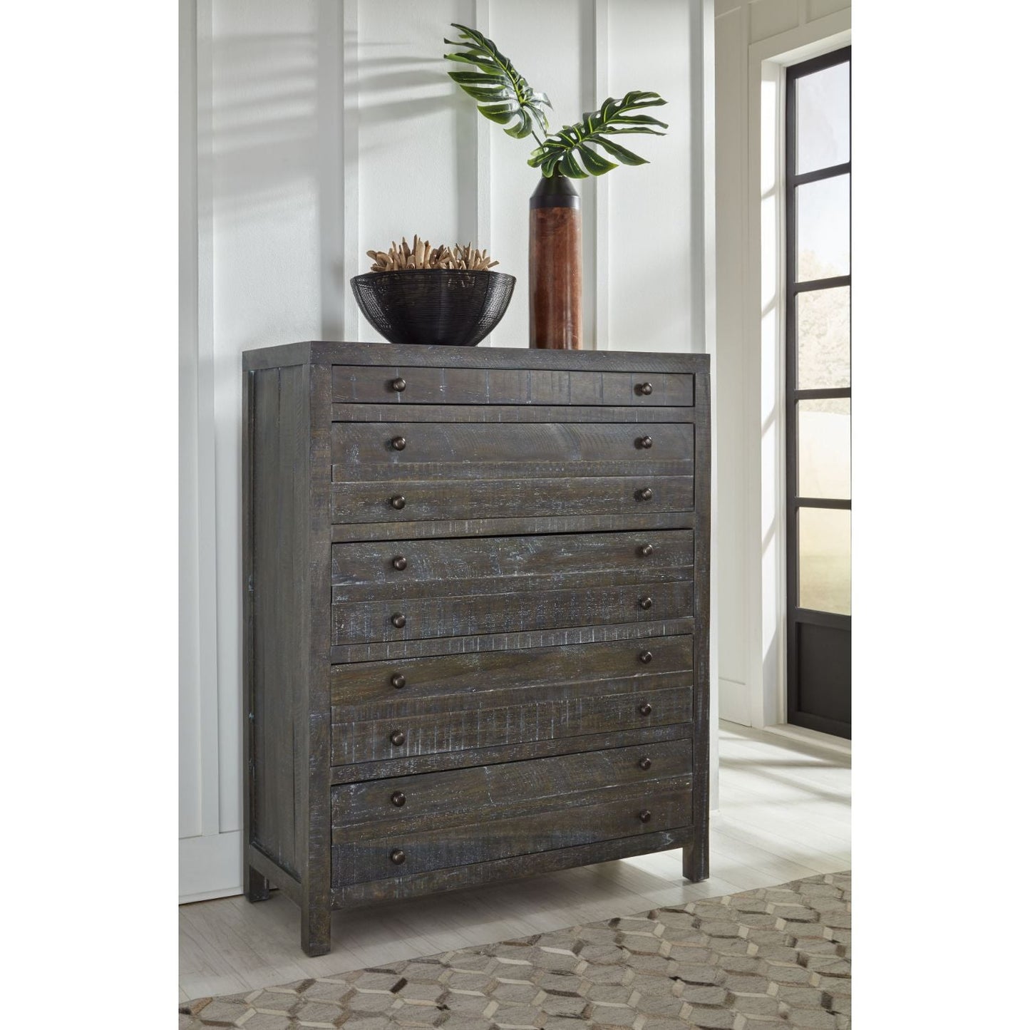 Modus Townsend Solid Wood Five Drawer Chest in Gunmetal