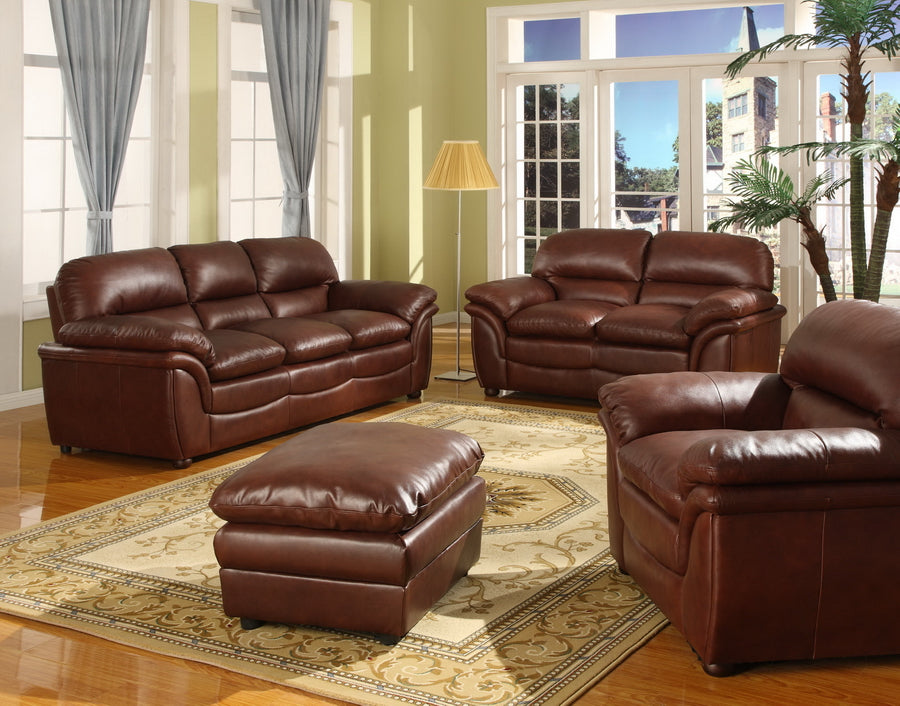 Modern Sofa & Loveseat in Brandy Brown Bonded Leather