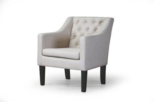 Contemporary Button Tufted Club Chair in Beige Fabric - The Furniture Space.