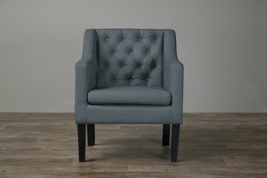 Contemporary Button Tufted Club Chair in Grey Fabric - The Furniture Space.