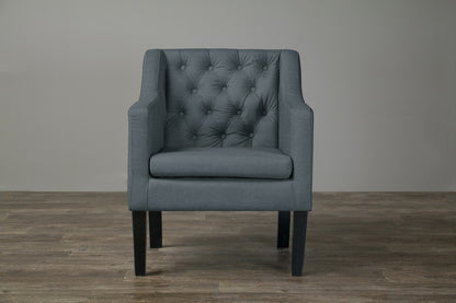 Contemporary Button Tufted Club Chair in Grey Fabric - The Furniture Space.