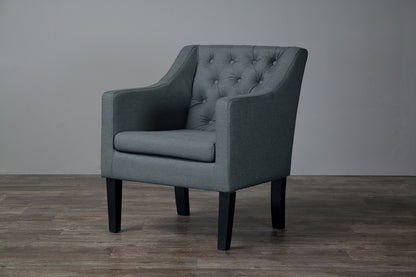 Contemporary Button Tufted Club Chair in Grey Fabric - The Furniture Space.