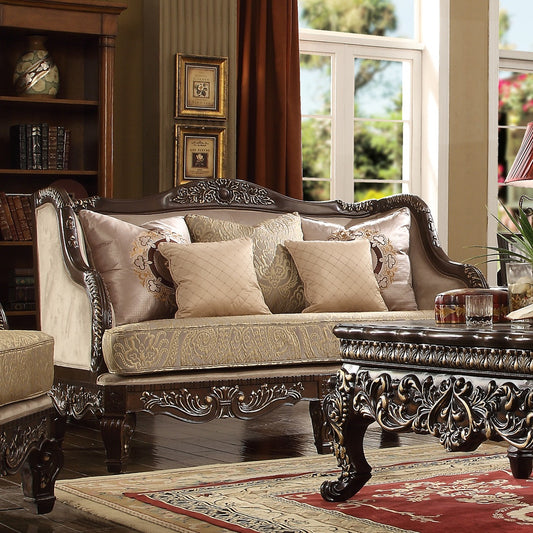 Fabric Loveseat in Gold Taupe Finish L914 European Traditional Victorian