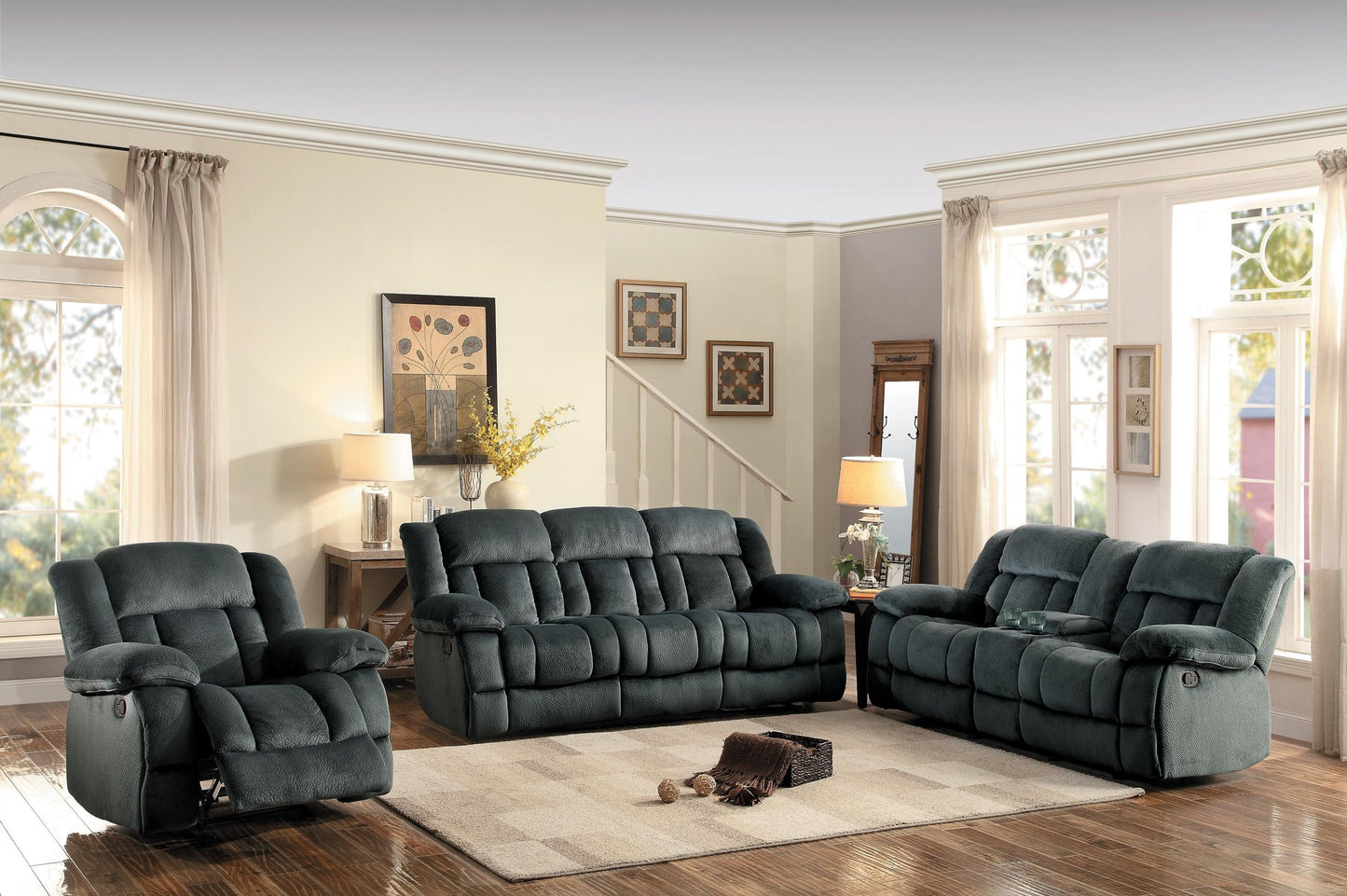 Homelegance Laurelton 2PC Double Reclining Sofa & Double Glider Reclining Love Seat with Center Console in Microfiber - Charcoal