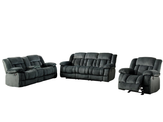 Homelegance Laurelton 3PC Double Reclining Sofa, Double Glider Reclining Love Seat with Center Console & Glider Reclining Chair in Microfiber - Charcoal