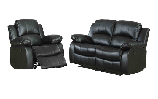 Homelegance Cranley 2PC Set Double Reclining Love Seat & Recliner Chair in Leather - Black