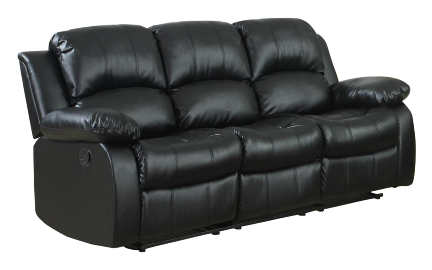 Homelegance Cranley 3PC Set Double Reclining Sofa, Love Seat & Recliner Chair in Leather - Black