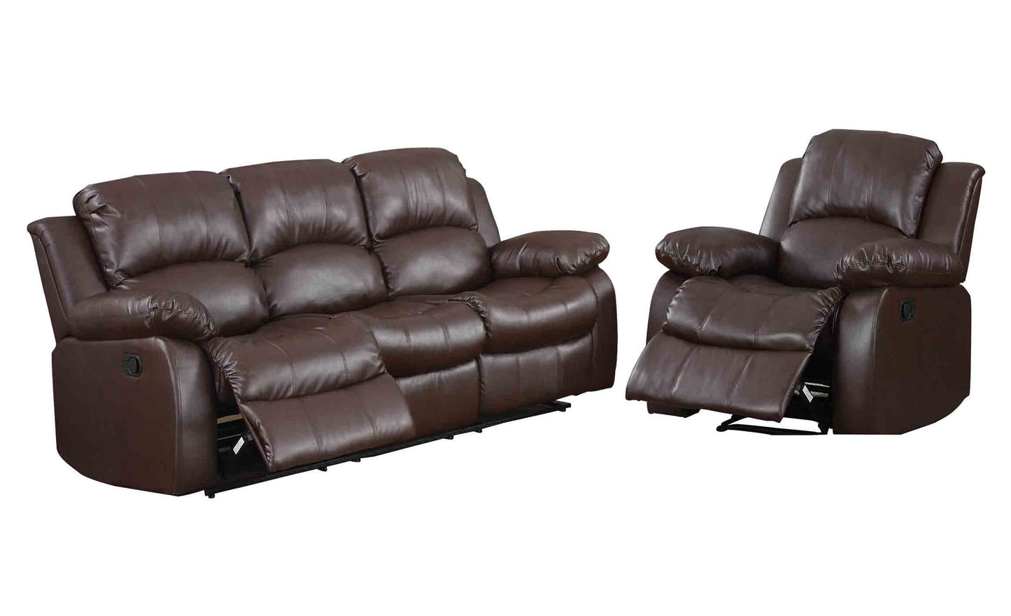 Homelegance Cranley 2PC Set Double Reclining Sofa & Recliner Chair in Leather - Brown