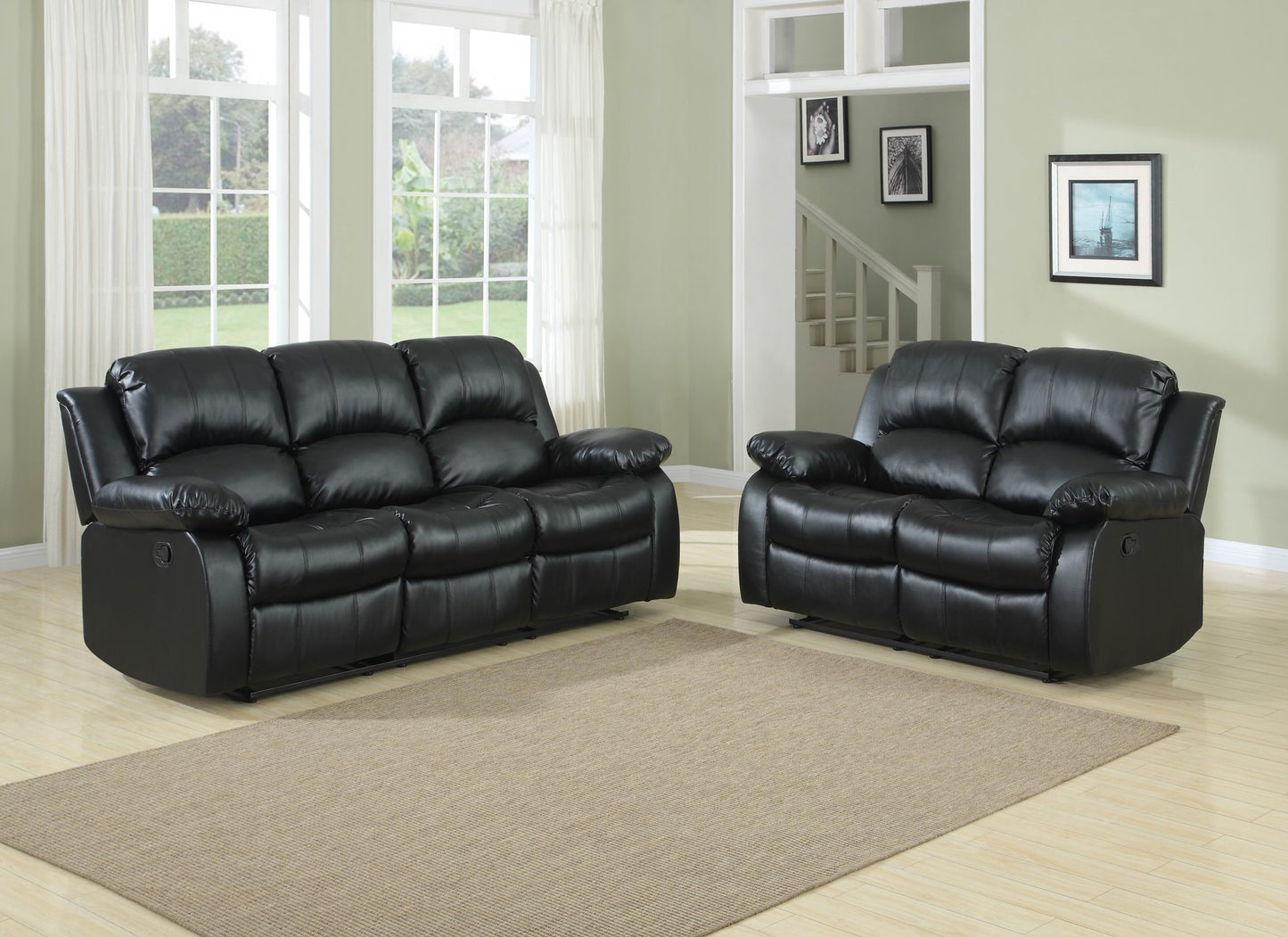 Homelegance Cranley Double Reclining Sofa in Leather - Black