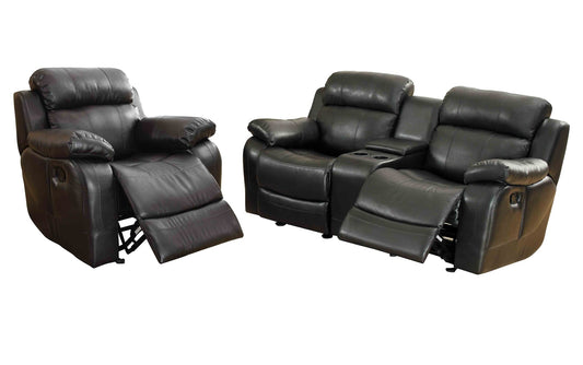 Homelegance Marille2PC Set Double Glider Reclining Love Seat with Console & Glider Recliner Chair in Leather - Black