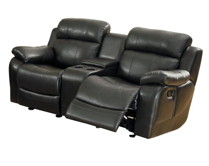 Homelegance Marille3PC Set Double Reclining Sofa, Love Seat with Console & Glider Recliner Chair in Leather - Black