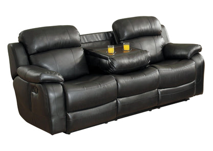 Homelegance Marille2PC Set Double Reclining Sofa with Drop-Down Cup Holders & Glider Recliner Chair in Leather - Black