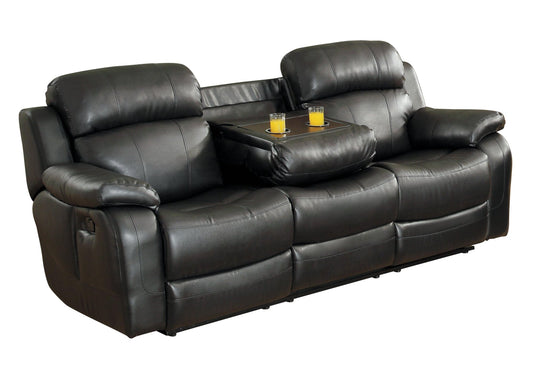 Homelegance MarilleDouble Reclining Sofa with Drop-Down Cup Holders in Leather - Black