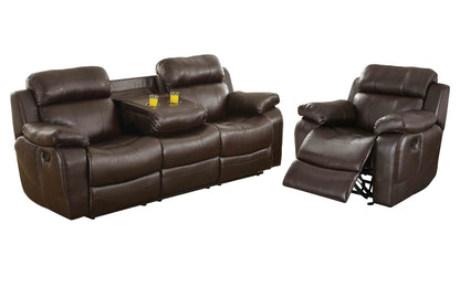 Homelegance Marille2PC Set Double Reclining Sofa with Drop-Down Cup Holders & Glider Recliner Chair in Leather - Dark Brown