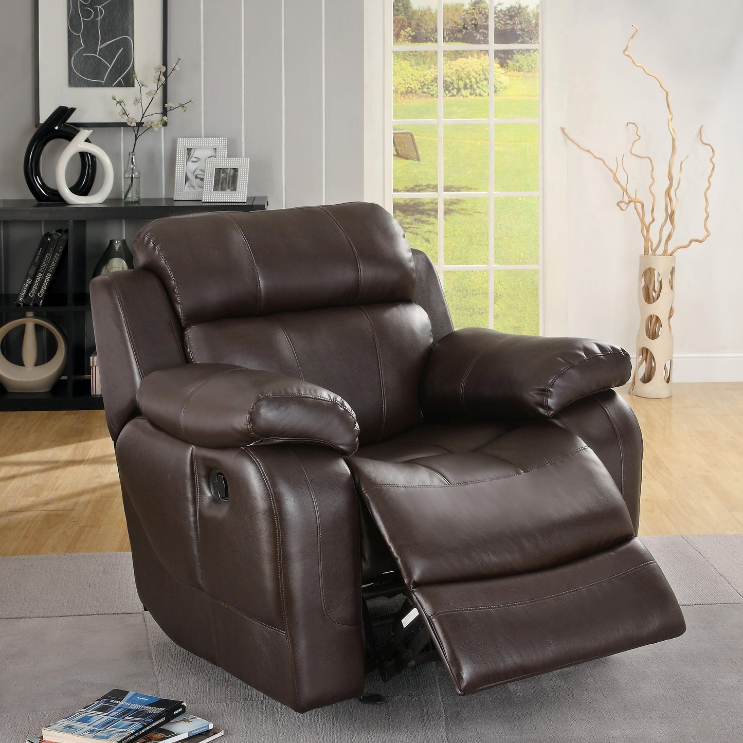 Homelegance MarilleGlider Recliner Chair in Leather - Dark Brown