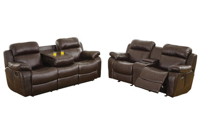 Homelegance Marille2PC Set Double Reclining Sofa & Love Seat with Console in Leather - Dark Brown