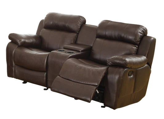 Homelegance MarilleDouble Glider Reclining Love Seat with Console in Leather - Dark Brown