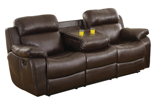 Homelegance MarilleDouble Reclining Sofa with Drop-Down Cup Holders in Leather - Dark Brown