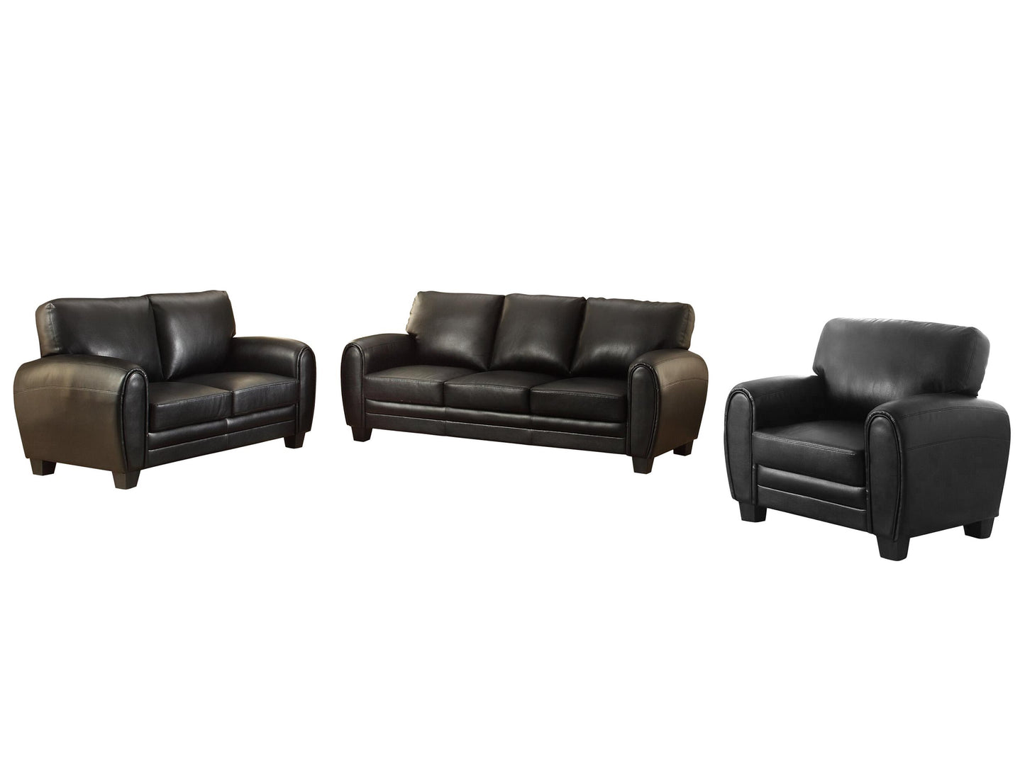 Homelegance Rubin 3PC Set Sofa, Love Seat & Chair in Microfiber - Black