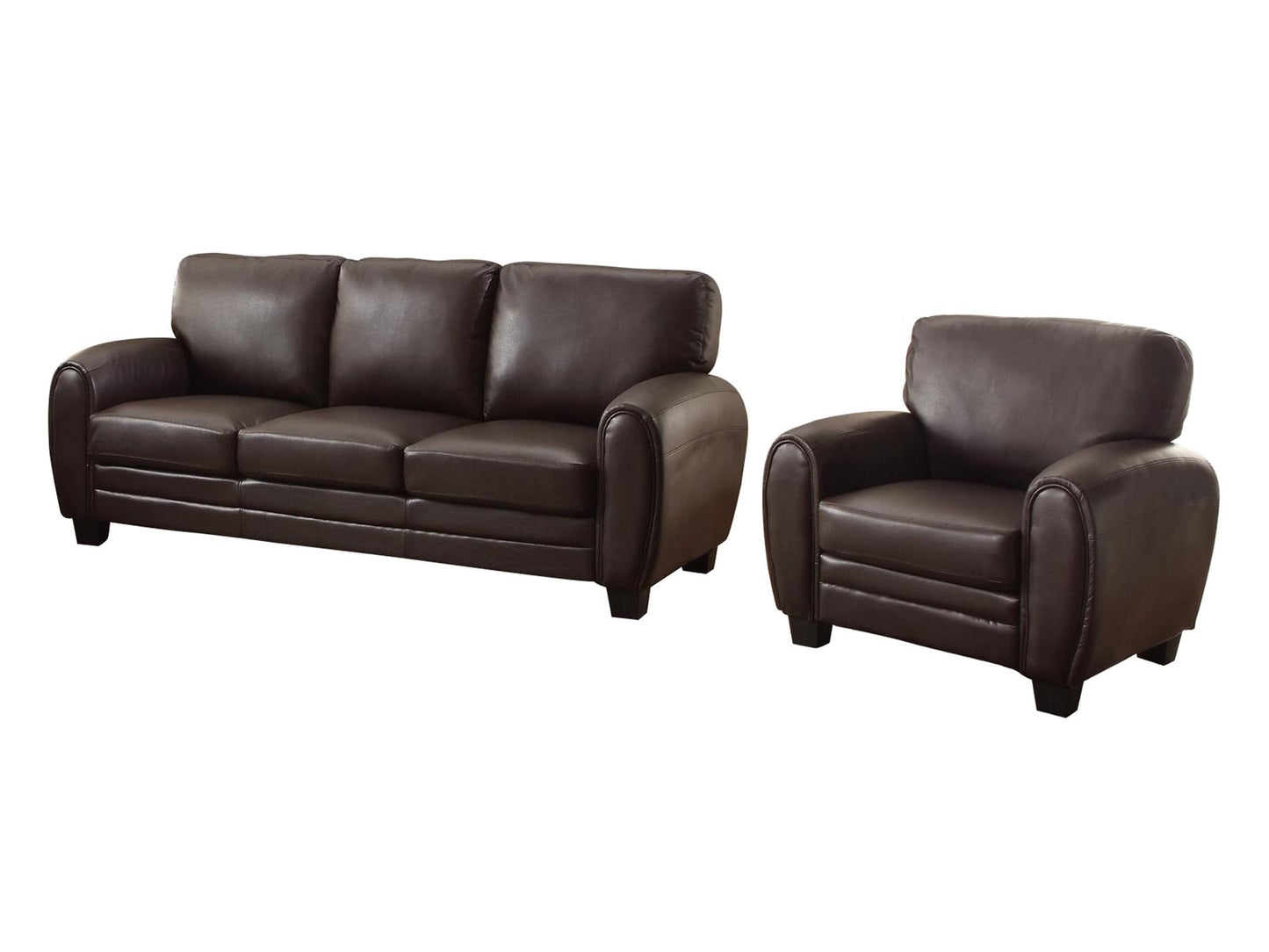 Homelegance Rubin 2PC Set Sofa & Chair in Leather - Dark Brown