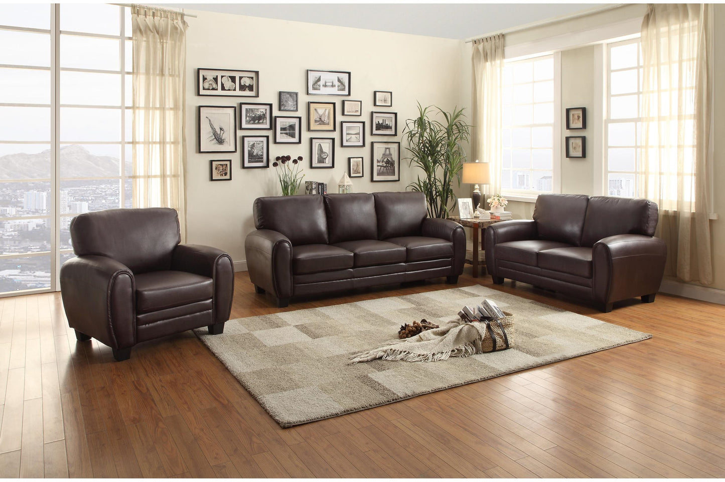 Homelegance Rubin 2PC Set Sofa & Chair in Leather - Dark Brown