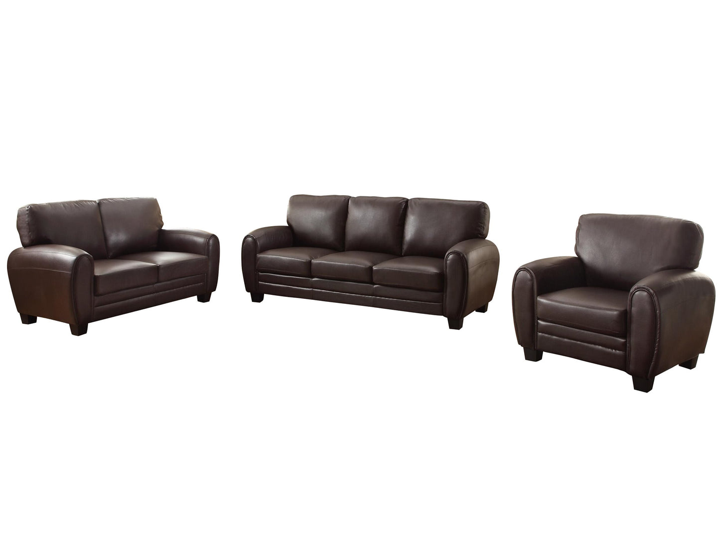 Homelegance Rubin 3PC Set Sofa, Love Seat & Chair in Leather - Dark Brown