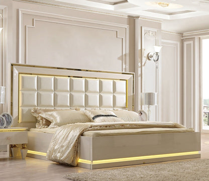 Leather E King 5PC Bedroom Set in White Gloss Finish EK9935-5PC European
