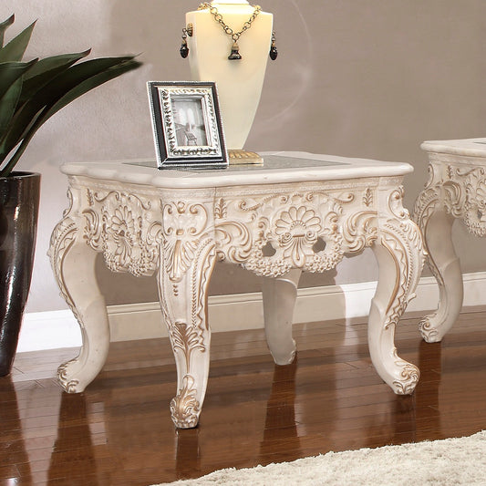 End Table in Ivory with Metallic Gold Finish E998I European Traditional Victorian