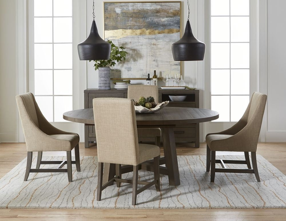 Modus Taryn 5PC Round Table Set w Upholstered Chair in Rustic Grey